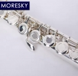 Flauta Traversa Moresky  MFL - 612 Plateada 16 Llaves Abiertas, Incluye Estuche, Paño y Barilla de Limpieza